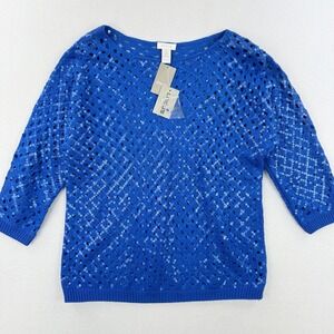 Chico's Sasha Sequin Knit Sweater Womens‎ Size 1 / Medium Blue NWT